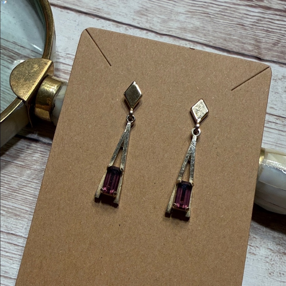 Avon Gold and Purple Geometric Earrings